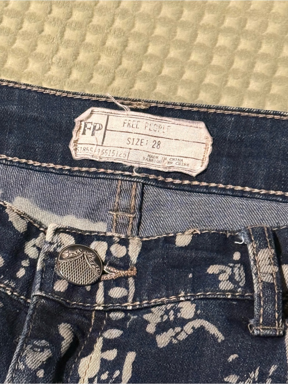 Free People Navy Floral-Striped Flare Jeans - Picture 3 of 3